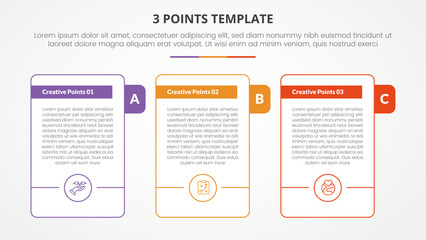 Aufkleber - 3 points stage template infographic concept for slide presentation with outline box with rectangle badge on side with 3 point list with flat style