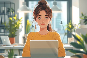 Poster - Portrait of smiling young woman using laptop in office. Technology concept