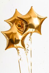 Wall Mural - 3 gold star-shaped balloons on a white background