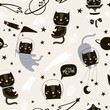 Seamless childish pattern with cute cats astronauts. Creative nursery background. Perfect for kids design, fabric, wrapping, wallpaper, textile, apparel