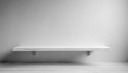 Aufkleber - A white shelf with a white wall behind it. The shelf is made of wood with free space as a podium for product presentation
