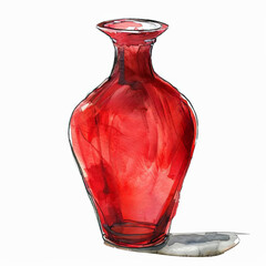 Sticker - Elegant red glass vase with watercolor texture, isolated on a white background with space for text, suitable for home decor themes