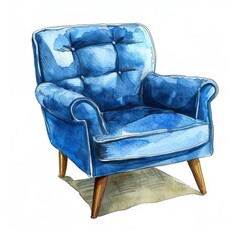 Poster - Hand-drawn illustration of a classic blue armchair on a plain background, perfect for interior design concepts and furniture-themed graphic materials