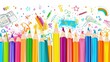 Colorful back-to-school doodles and pencils: vibrant educational background for students and teachers