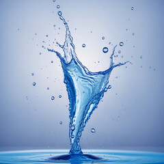 Falling smooth fresh blue water splash with drops on transparent background colorful background