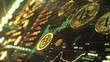 Bitcoin cryptocurrency coins over a trading interface with glowing market data graphs, representing digital assets in financial technology - AI generated