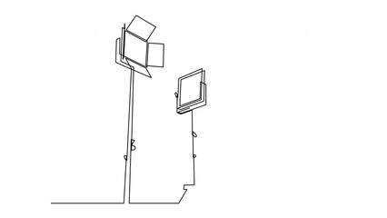 Wall Mural - self drawing animation of continuous one line lighting set up. photo studio light drawn by single li