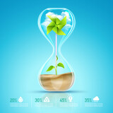 Fototapeta Miasto - conceptual design for earth day or environment day, graphic of hourglass with turbine inside