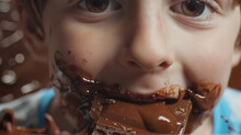 Little Boy Eating Chocolate Close-up