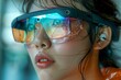 Close-up view of Asian woman immersed in augmented reality, wearing AR glasses for enhanced experience