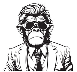 Poster - Portrait of Monkey in suit. Hand drawn illustration. Vector illustration