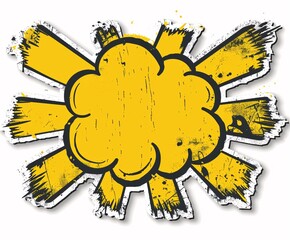 Wall Mural -  sticker depicting an explosion symbol in yellow color with a black outline. The background is white and the edges have distressed textures to add effect.