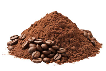 Sticker - A pile of ground coffee and coffee beans isolated on a transparent background.