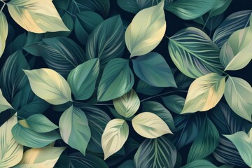 Tiled plant leaves background, floral pattern for wallpaper, modern color schema