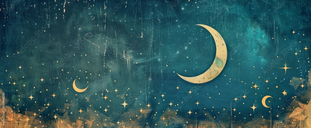 Vintage Starry Sky with Constellations and Crescent Moon background ...