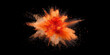 A dynamic burst of red and orange powder exploding on a black background, creating a dramatic visual impact.