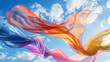 colourful ribbons flying on blue sky background