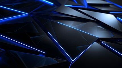 3d rendering of black and blue abstract geometric background. Scene for advertising, technology, showcase, banner, game, sport, cosmetic, business, metaverse. Sci-Fi Illustration. Product display