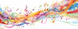 Fototapeta  - Abstract music notes background vector illustration with watercolor splash, musical elements and colorful tones on white isolated background. 