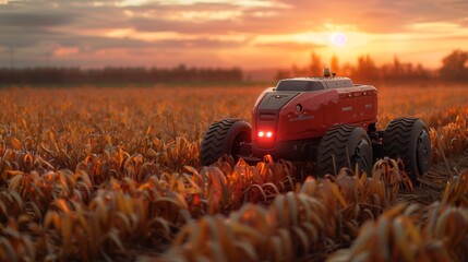 Poster - Autonomous Agricultural Robot Working in a Crop Field at Sunset