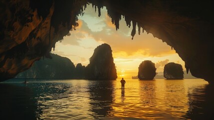 Wall Mural - Amazed nature scenic view landscape James bond island Phang-Nga bay, Attraction famous popular landmark tourist travel Phuket Thailand summer vacation trip, Tourism beautiful destination place Asia