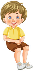 Sticker - Cheerful young boy sitting and smiling happily.