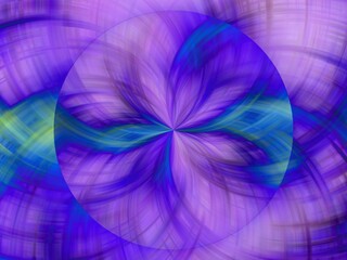 Poster - Background with circle shape, effect of rays in motion, lines curves, waves, bends, lights, blur and depth in vivid colors with violet - abstract graphic. Topics: wallpaper, abstraction, art computer