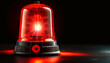 Closeup of emergency alarm red flashing light isolated on black background with copy space. Generative Ai.