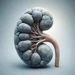 kidney made with stones, hard damaged kidney concept, human anatomy