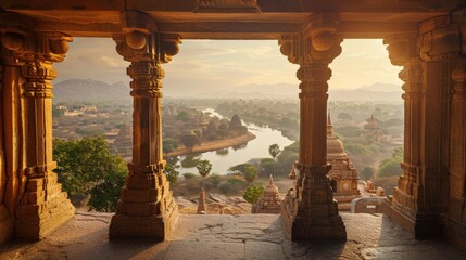 stunning view at sree virupaksha temple in hampi on the banks of tungabhadra river, unesco world her