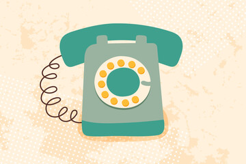 Wall Mural - Vintage telephone in retro style. Vector flat hand drawn illustration. 