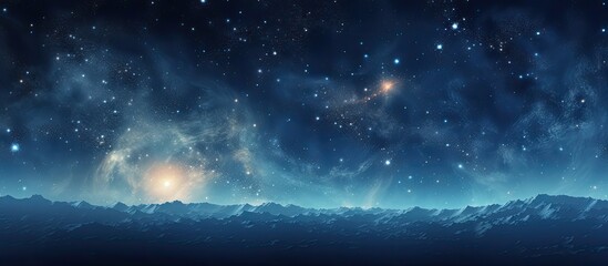 Poster - A scenic view of the night sky filled with twinkling stars above a majestic mountain range