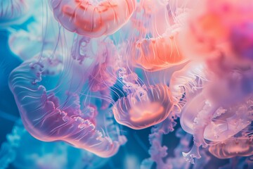 Mesmerizing Close-Up of Vibrant Jellyfish in Exhibit