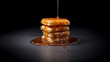 Delicious square pancakes with honey. Healthy breakfast concept with copy space
