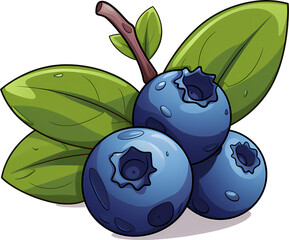 Blueberries with leaves and branches in a natural setting, depicted in a fresh and juicy vector illustration, embodying the essence of healthy, organic fruit