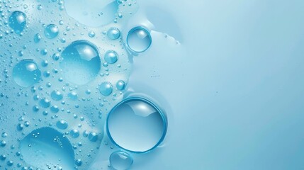  cosmetic blue background with soap foam texture, copy space