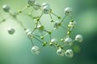 Close-up visualization of a green molecule of a cosmetic structure made of natural herbal ingredients