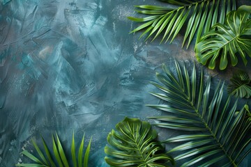 Wall Mural - Summer background with tropical leaves. Green leaves of plants. Illustration