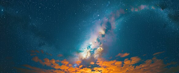 Wall Mural - abstract texture starry night blue sky yellow milky way blending. generative ai