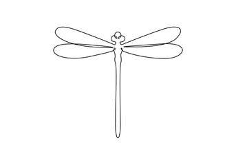 Fototapete - Continuous one line drawing of cute dragonfly vector illustration. Premium vector