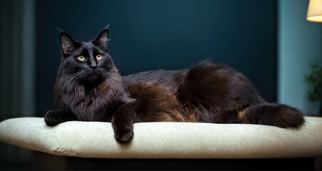 Wall Mural - A maine coon cat sitting on the sofa.