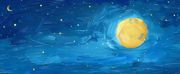 Wall Mural - abstract texture starry night blue sky yellow moon blending. generative ai