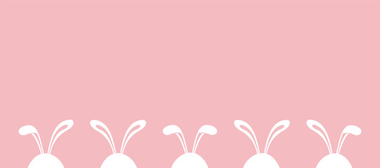 Wall Mural - Easter bunny ears on pink background. Cute, minimal, flat, vector illustration for banner, greeting card, poster, invitation, cover	