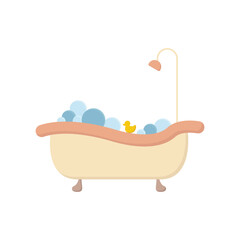 Poster - Bath icon vector. Bathroom cute color concept icon. Simple shower vector. A bathtub in a simple multi-colored style. Interior icon for web design. Bathroom furniture.