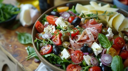 Wall Mural - Vibrant and Flavorful Antipasto Salad with Fresh Mediterranean Ingredients