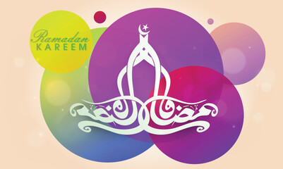 Wall Mural - Arabic calligraphy text of Ramadan Kareem on colorful abstract background for islamic holy month of prayer celebration.