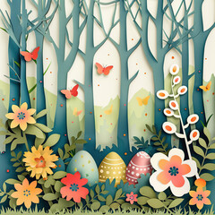 Wall Mural - easter eggs and flowers