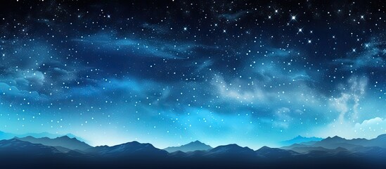 Poster - An image depicting a dark sky filled with stars above towering mountains in the background