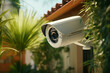 Cctv security camera in house backyard. Generative AI