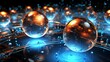 © arayabandit - Spheres featuring abstract backgrounds infused with intricate technological elements, creating a captivating fusion of art and innovation in a visual landscape.